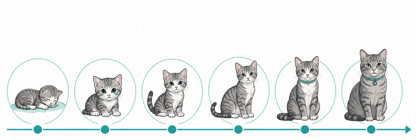 Kitten growing through six stages of preventive cat care in India