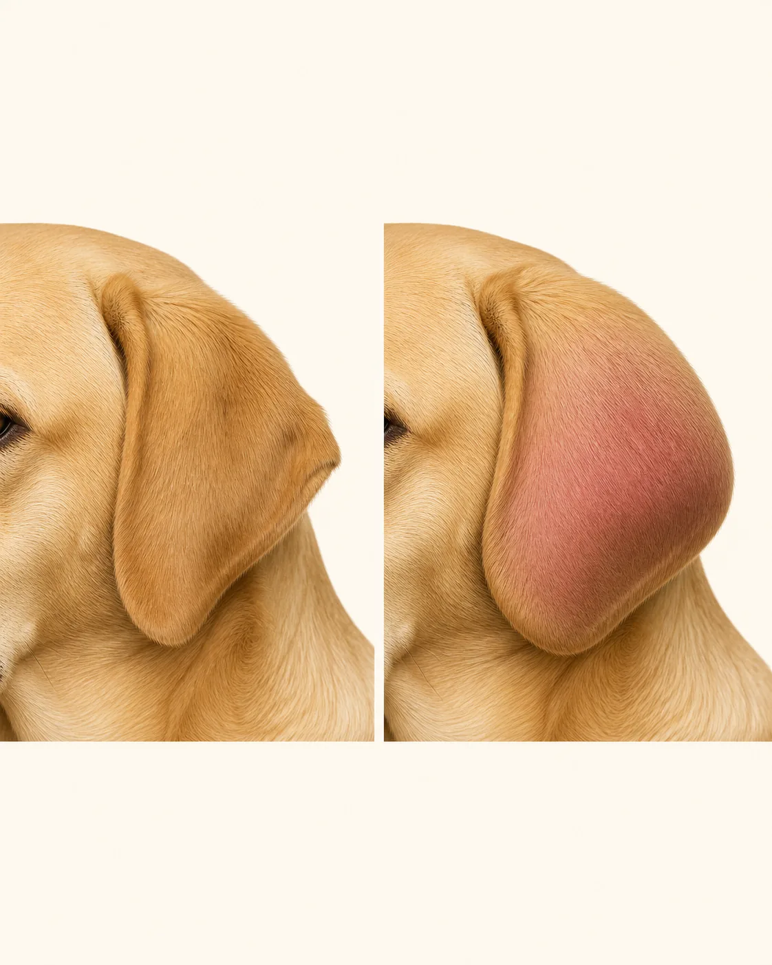 Veterinarian examining a dog's swollen, pillow-like ear flap