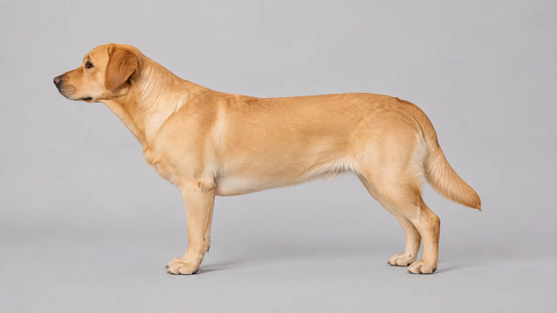 A dog standing in side profile, with numbered points marking the head, throat, stomach, abdomen and kidney areas