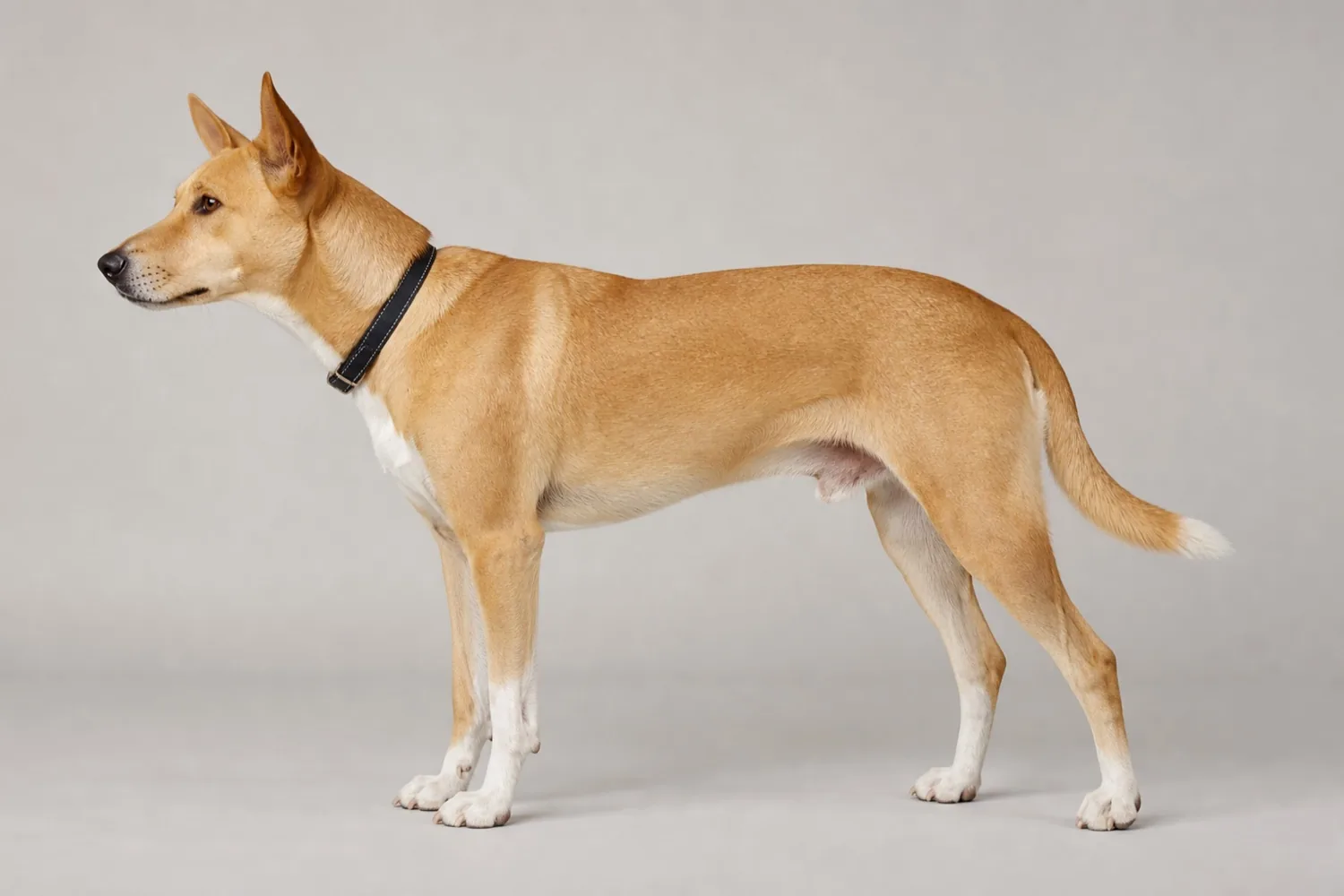 Side view of an Indie dog used to demonstrate tick-check areas