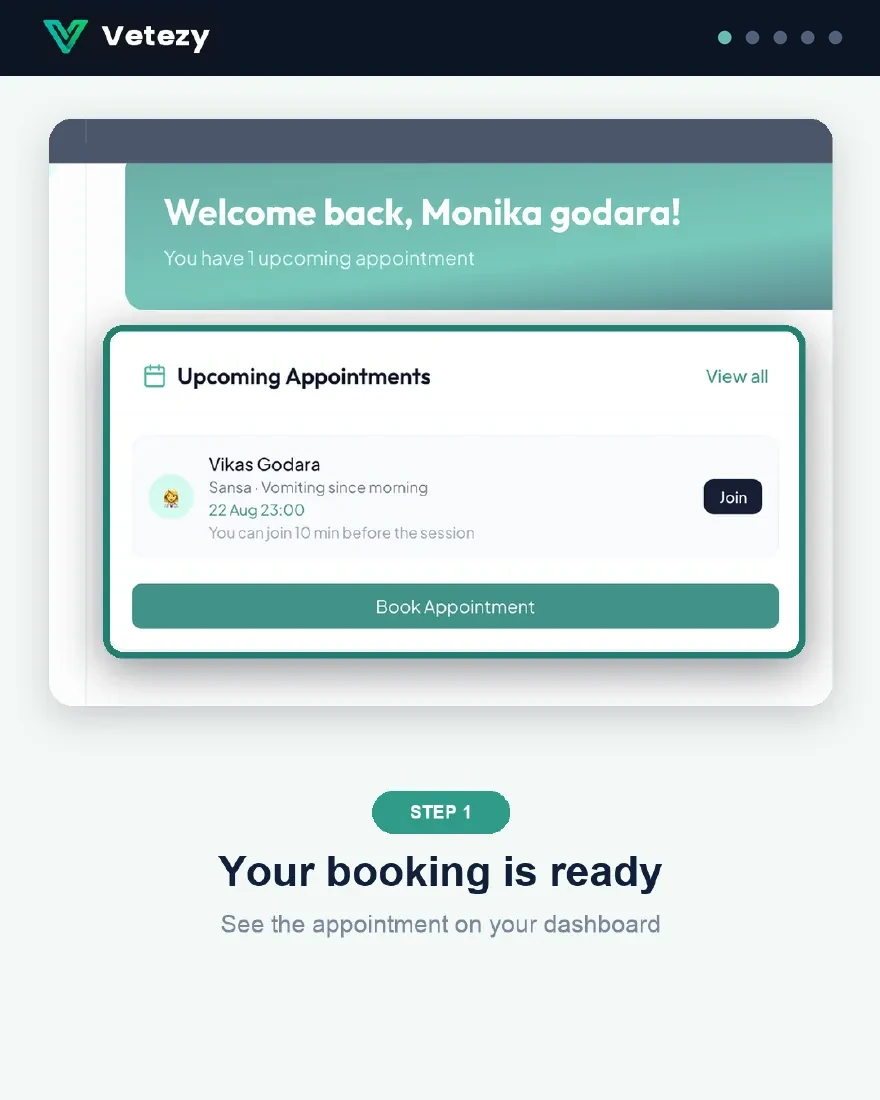 Step 1 — your booking is ready, see the appointment on your dashboard