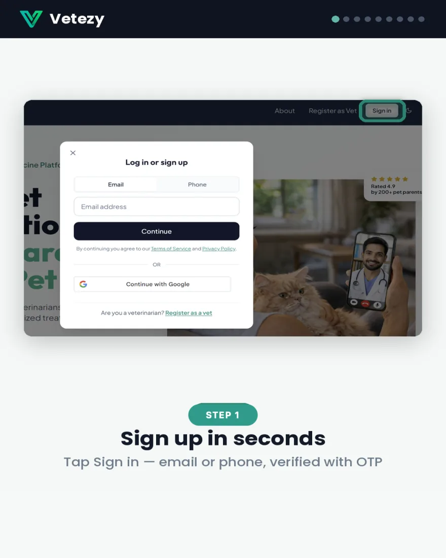 Step 1 — sign up in seconds with email or phone