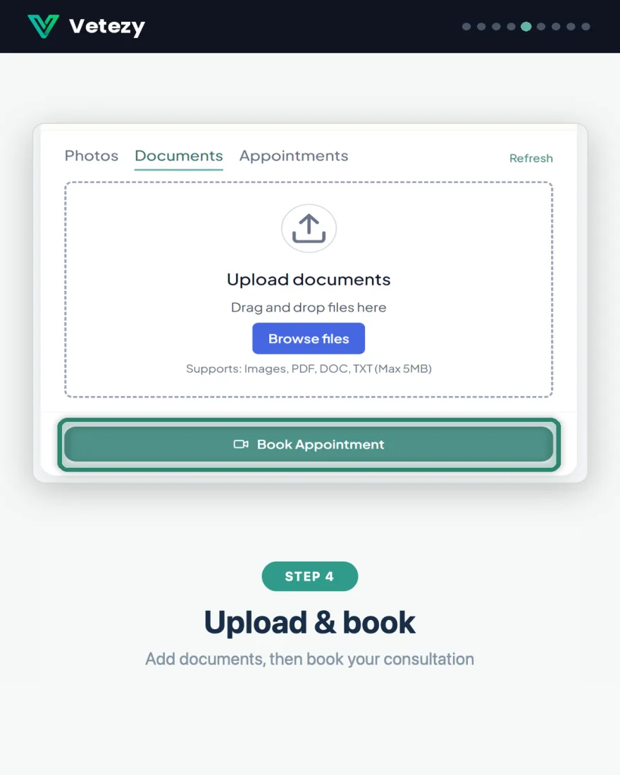 Step 4 — upload documents and book your consultation