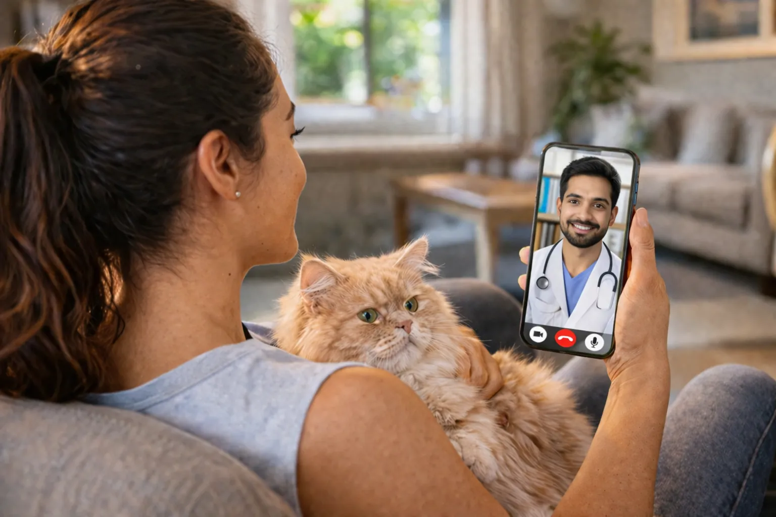 Woman consulting with a vet from home
